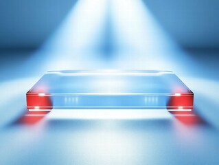 Aufkleber - A futuristic, illuminated transparent device with red accents on a smooth surface.
