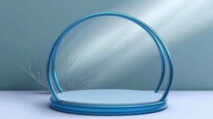 Poster - A minimalist display featuring a circular blue frame and a smooth platform, ideal for presentations.