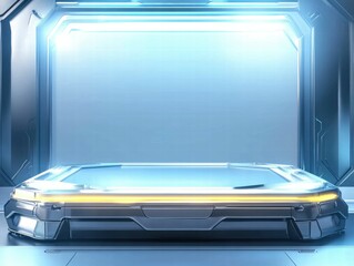 Poster - A futuristic, illuminated platform in a sleek, high-tech environment.