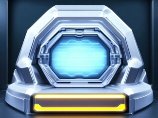 Fototapete - A futuristic, metallic structure with a glowing blue interface, suggesting advanced technology.