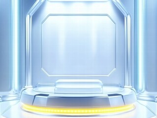 Leinwandbilder - A sleek, futuristic display stage with bright lighting and a smooth surface.