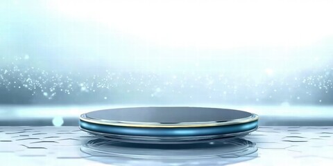 Aufkleber - A futuristic platform with a glowing background, suggesting a presentation or showcase.