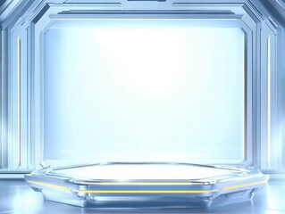 Poster - A futuristic, illuminated stage with a sleek design for presentations or displays.
