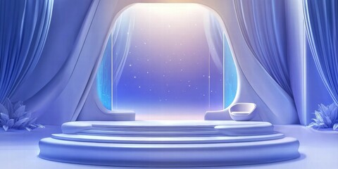 Poster - A serene, futuristic interior with soft lighting and elegant architecture.