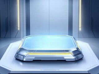 Aufkleber - A futuristic platform in a sleek, high-tech environment, suggesting advanced technology use.
