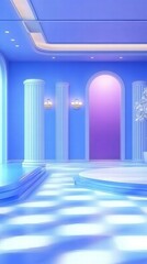 Poster - A serene, modern interior with blue hues and elegant columns, creating a tranquil atmosphere.