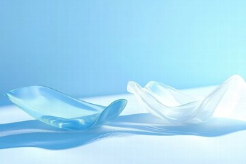 Poster - Two elegant glass bowls in soft blue and clear tones, casting gentle shadows.