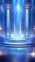 Leinwandbilder - A dreamy blue stage with columns and soft lighting, ideal for performances or presentations.