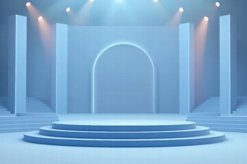 Leinwandbilder - A minimalist stage design with circular and rectangular elements, suitable for presentations or events.