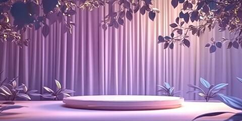 Leinwandbilder - A serene stage setting with soft lighting and lush foliage, ideal for presentations or events.