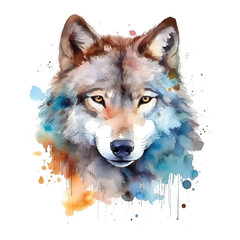 Wall Mural - Watercolor wolf portrait with abstract drips vector illustration