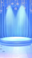 Poster - A blue stage with curtains and lights, ideal for performances or presentations.