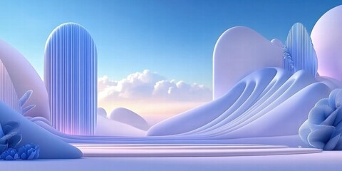 Aufkleber - A serene, abstract landscape with soft curves and pastel colors, evoking tranquility.