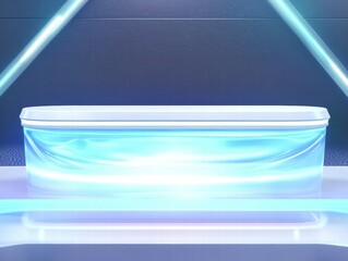 Leinwandbilder - A sleek, illuminated display stand with a futuristic design and glowing accents.