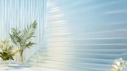 Poster - A serene interior scene featuring soft drapery and lush plants, evoking tranquility.