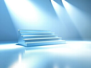 Leinwandbilder - A minimalist stage with illuminated steps in a blue-toned environment.