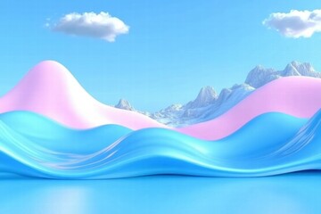 Wall Mural - a serene landscape featuring flowing pastel hills against a bright blue sky.
