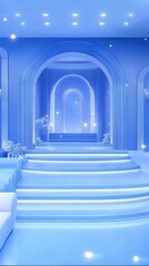 Leinwandbilder - A serene blue interior featuring steps and arches, creating a tranquil atmosphere.