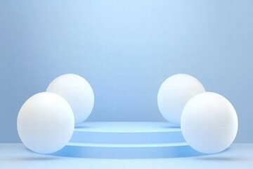 Aufkleber - Simple geometric composition with spheres on a platform against a light blue background.