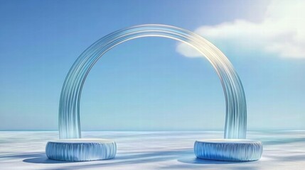 Aufkleber - A serene arch made of flowing water against a clear blue sky, evoking tranquility.