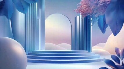 Aufkleber - A serene, abstract stage with columns and soft colors, ideal for presentations or events.