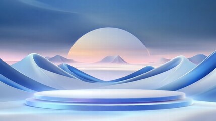 Leinwandbilder - A serene digital landscape featuring smooth hills and a large sun, ideal for presentations.