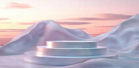 Poster - A serene digital landscape featuring layered platforms against a pastel sky.