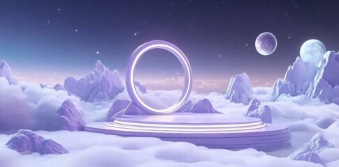 Aufkleber - A surreal landscape featuring a glowing portal above clouds and mountains.