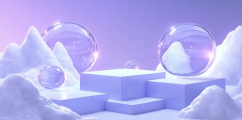 Aufkleber - Abstract composition featuring soft shapes and transparent spheres against a pastel background.