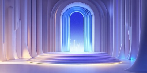 Aufkleber - A serene, illuminated archway leads to a tranquil space with soft lighting and abstract forms.
