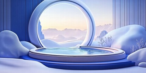 Poster - A serene circular pool set in a snowy landscape, offering a tranquil escape.