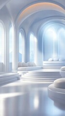 Aufkleber - A serene, ethereal interior space with soft lighting and minimalist design.