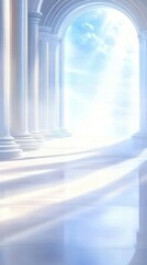 Aufkleber - A serene, ethereal space with columns and light, evoking a sense of tranquility and awe.