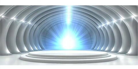 Aufkleber - A bright, futuristic stage with a radiant light source, suggesting a presentation or event.