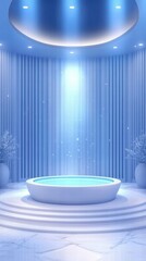 Aufkleber - A serene, illuminated space featuring a circular platform, evoking tranquility and calmness.