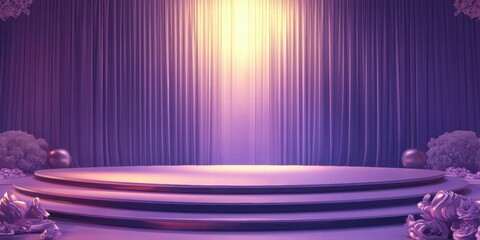 Aufkleber - A purple-lit stage with curtains, designed for performances or presentations.
