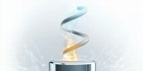 Poster - A swirling design representing energy or innovation above a metallic base.