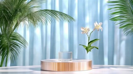 Poster - A serene display featuring a glass container and a flower against a soft backdrop.