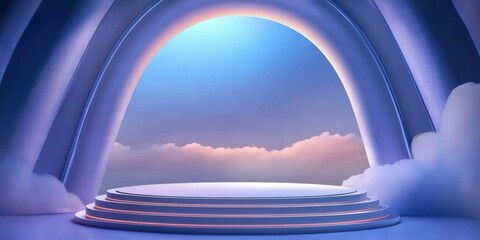 Aufkleber - A serene stage with soft clouds and a gradient sky, ideal for presentations or performances.
