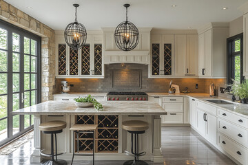 Wall Mural - Elegant Kitchen Island Design With Wine Storage