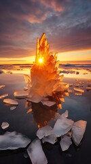 Wall Mural - Stunning ice formations in the Arctic with intricate details, backlighting, empty space on the right side,generative ai illustration