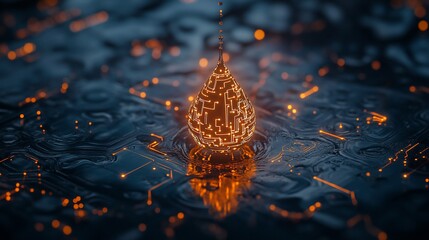Wall Mural - glowing digital droplet on circuit board.