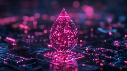 Wall Mural - futuristic digital drop on circuit board.
