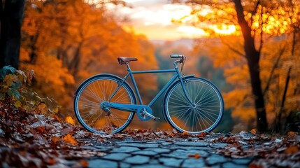 Poster - Vintage bicycle in autumn park at sunset.