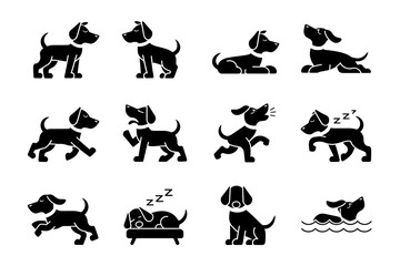 Fototapete - pattern of black dog silhouettes in playful poses for creative decoration or animal-themed design