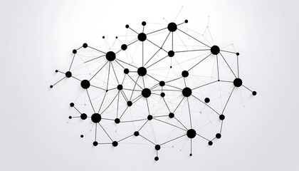 white background, gradient, vector graphic of simple lines and dots connecting the shape of an AI network.
