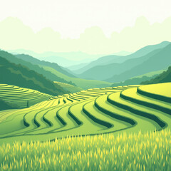 Wall Mural - Lush Green Rice Terraces Landscape - Nature and landscape photograp.