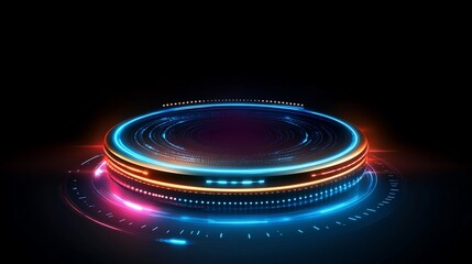 Wall Mural - futuristic glowing circular platform, vibrant neon lights.