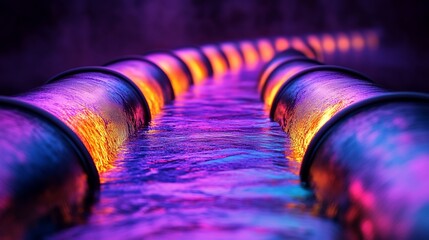 Wall Mural - Illuminated pipes with flowing water.