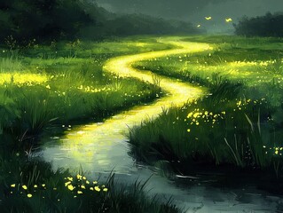 Wall Mural - a celestial river of light winding through a vast field of radiant stars. floating islands covered i